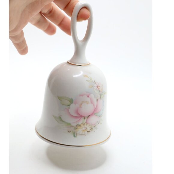 Vintage Sadler England Floral Bone China Bell - Pink Peony Design White Pink - Picture 3 of 8